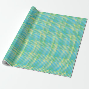 Blauw Groen Geruit Abstract Patroon Cadeaupapier
