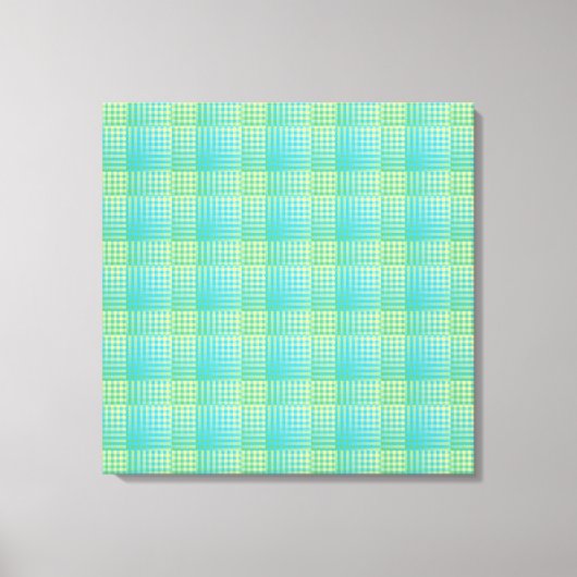 Blauw Groen Geruit Abstract Patroon Canvas Afdruk (Voorkant)
