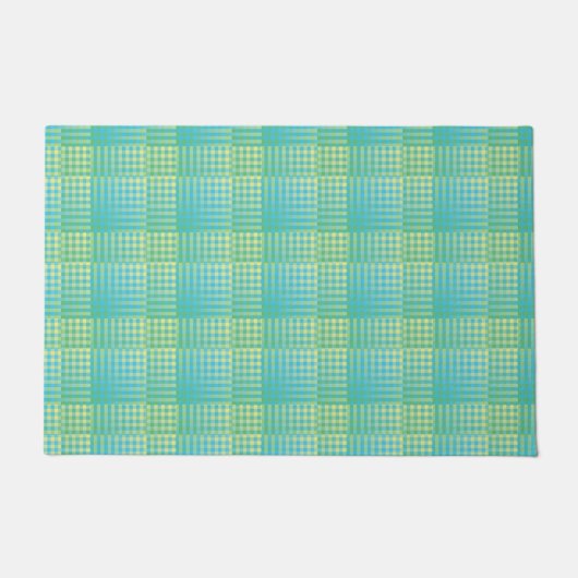 Blauw Groen Geruit Abstract Patroon Deurmat (Voorkant)