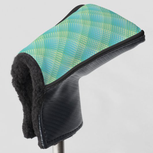 Blauw Groen Geruit Abstract Patroon Golfheadcover (3/4 voorkant)