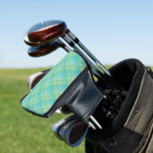 Blauw Groen Geruit Abstract Patroon Golfheadcover (Insitu)