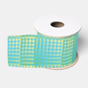 Blauw Groen Geruit Abstract Patroon Grosgrain Lint