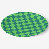 Blauw Groen Geruit Classic Retro Check Patroon Papieren Bordje (Gekanteld)