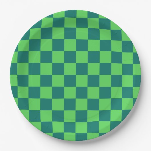 Blauw Groen Geruit Classic Retro Check Patroon Papieren Bordje (Voorkant)