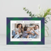 Blauw Groen Geruit Foto Kerstmis Feestdagenkaart (Staand voorkant)