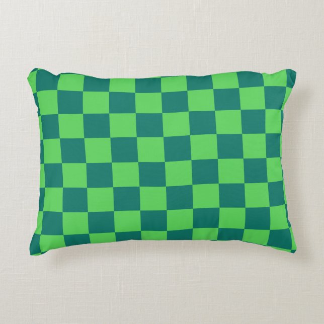 Blauw groen geruit gingham patroon accent kussen (Voorkant)