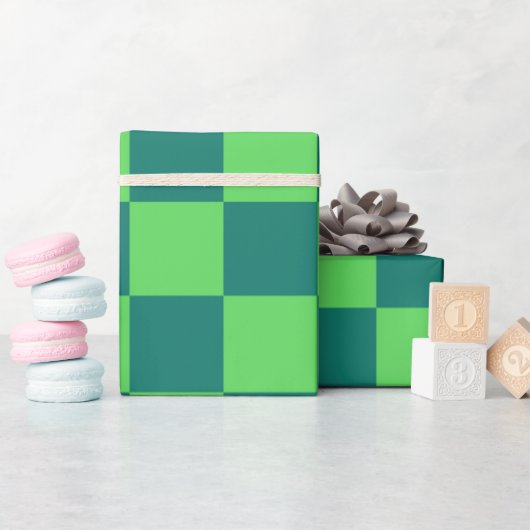 Blauw groen geruit gingham patroon cadeaupapier (Baby Shower)