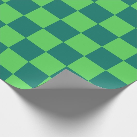 Blauw groen geruit gingham patroon cadeaupapier (Hoek)