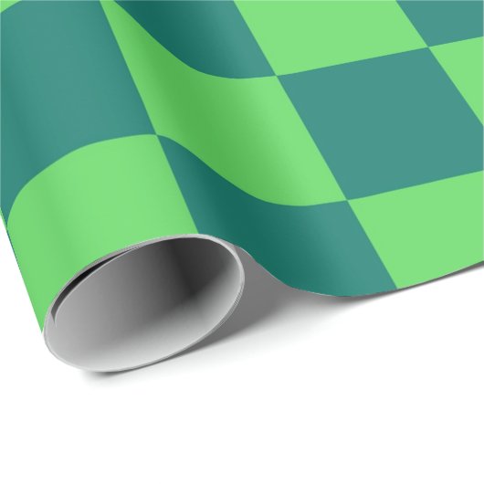 Blauw groen geruit gingham patroon cadeaupapier (Rol Hoek)