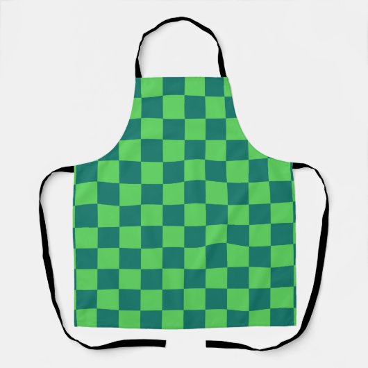 Blauw groen geruit gingham patroon schort (Voorkant)