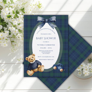Blauw & Groen geruit Herenbeer Vintage Baby Kaart