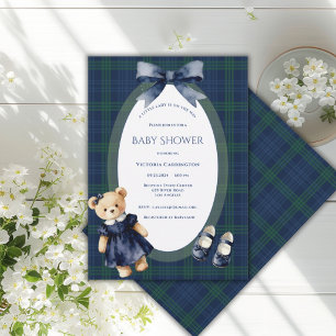 Blauw & Groen Geruit Kleine Dame Beer Vintage Meis Kaart
