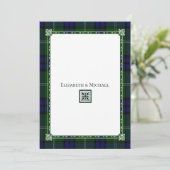 Blauw & Groen geruite, Tartan bruiloft uitnodiging (Staand voorkant)