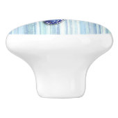 Blauw groen gestreept winkelwagentje keramische knop (Zijkant)