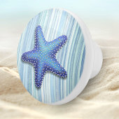 Blauw groen gestreept winkelwagentje keramische knop