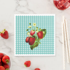 Blauw groen gingham en aardbeien Luncheon Paper Servet