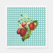 Blauw groen gingham en aardbeien Luncheon Paper Servet (Voorkant)