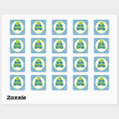 Blauw Groen Gingham Monogram Gepersonaliseerde Sti Vierkante Sticker (Vel)