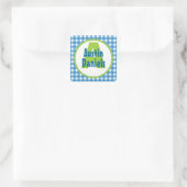 Blauw Groen Gingham Monogram Gepersonaliseerde Sti Vierkante Sticker (Tas)