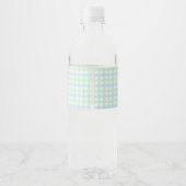 Blauw groen gingham schommelpaard baby boy douche waterfles etiket (Achterkant)
