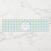 Blauw groen gingham schommelpaard baby boy douche waterfles etiket (Enkel label)
