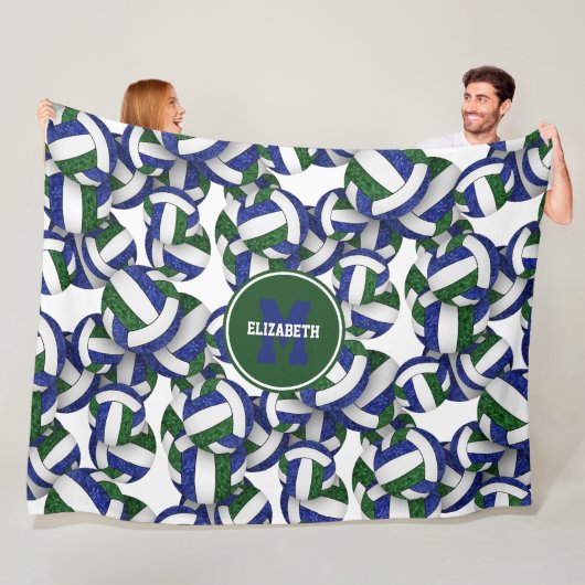 Blauw groen girly volleybal team kleuren fleece deken (In situ)