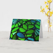Blauw Groen  Glas in lood Note Wenskaart Kaart (Gele Bloem)