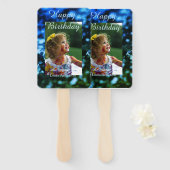 Blauw groen glitter foto kinderen verjaardag moder handwaaier (Voorkant en achterkant)