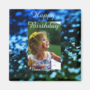 Blauw groen glitter foto kinderen verjaardag moder magneet