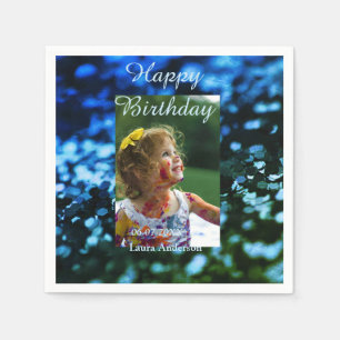 Blauw groen glitter foto kinderen verjaardag moder servet