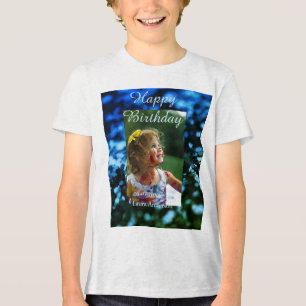 Blauw groen glitter foto kinderen verjaardag moder Tri-Blend shirt