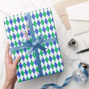 Blauw & Groen Golf Argyle Cadeaupapier