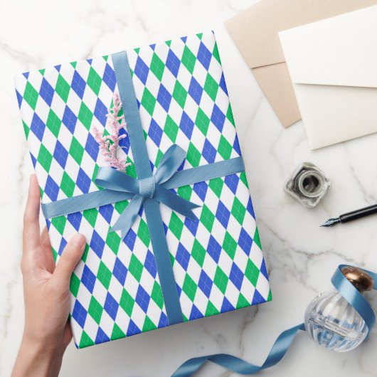 Blauw & Groen Golf Argyle Cadeaupapier (Geschenken)