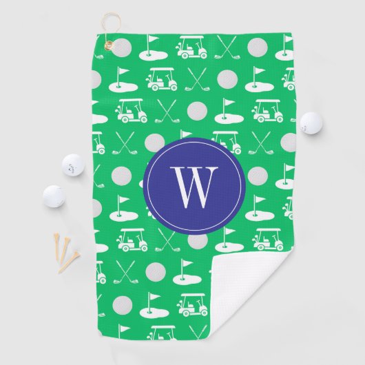 Blauw & Groen Golf Monogram Golfhanddoek (Insitu)