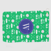 Blauw & Groen Golf Monogram Golfhanddoek (Horizontaal)