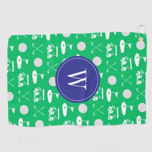 Blauw & Groen Golf Monogram Golfhanddoek (Horizontaal)