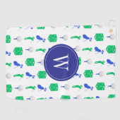 Blauw & Groen Golf Monogram Golfhanddoek (Horizontaal)