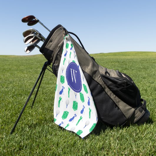 Blauw & Groen Golf Monogram Golfhanddoek (Groen)