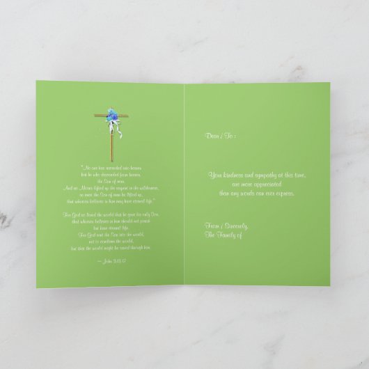 Blauw groen goud begrafenis "dank u" bedankkaart (Binnen)