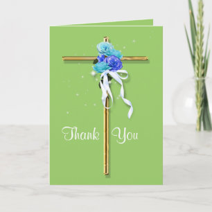 Blauw groen goud begrafenis "dank u" bedankkaart