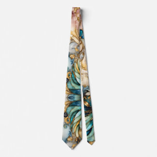 Blauw Groen Goud Bladerrijk Tuin Floral Paisley Mo Stropdas