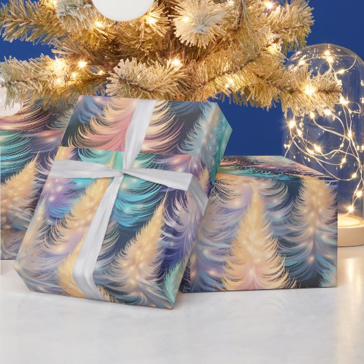 Blauw Groen Goud Bomen Modern Kerstmis Cadeaupapier (Feestdagen)
