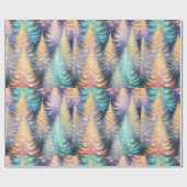 Blauw Groen Goud Bomen Modern Kerstmis Cadeaupapier (Vlak)