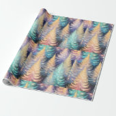 Blauw Groen Goud Bomen Modern Kerstmis Cadeaupapier (Uitgerold)