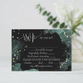 Blauw, groen, goud elegante trouw RSVP kaartje (Staand voorkant)