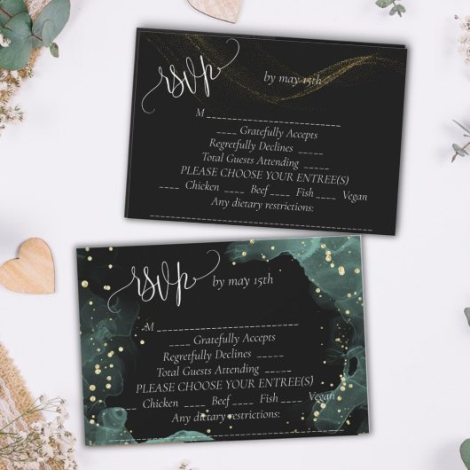 Blauw, groen, goud elegante trouw RSVP kaartje