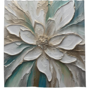 Blauw Groen Goud en Wit Abstract Bloem Douchegordijn