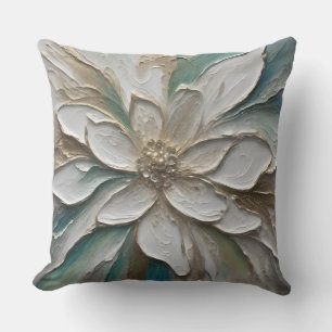 Blauw Groen Goud en Witte Abstracte Bloem Kussen