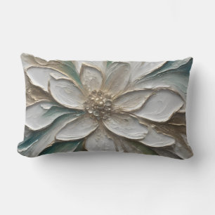 Blauw Groen Goud en Witte Abstracte Bloem Kussen