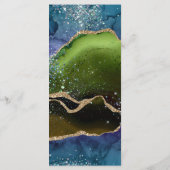 Blauw Groen Goud Glitter Agate Bruiloft Menu (Achterkant)
